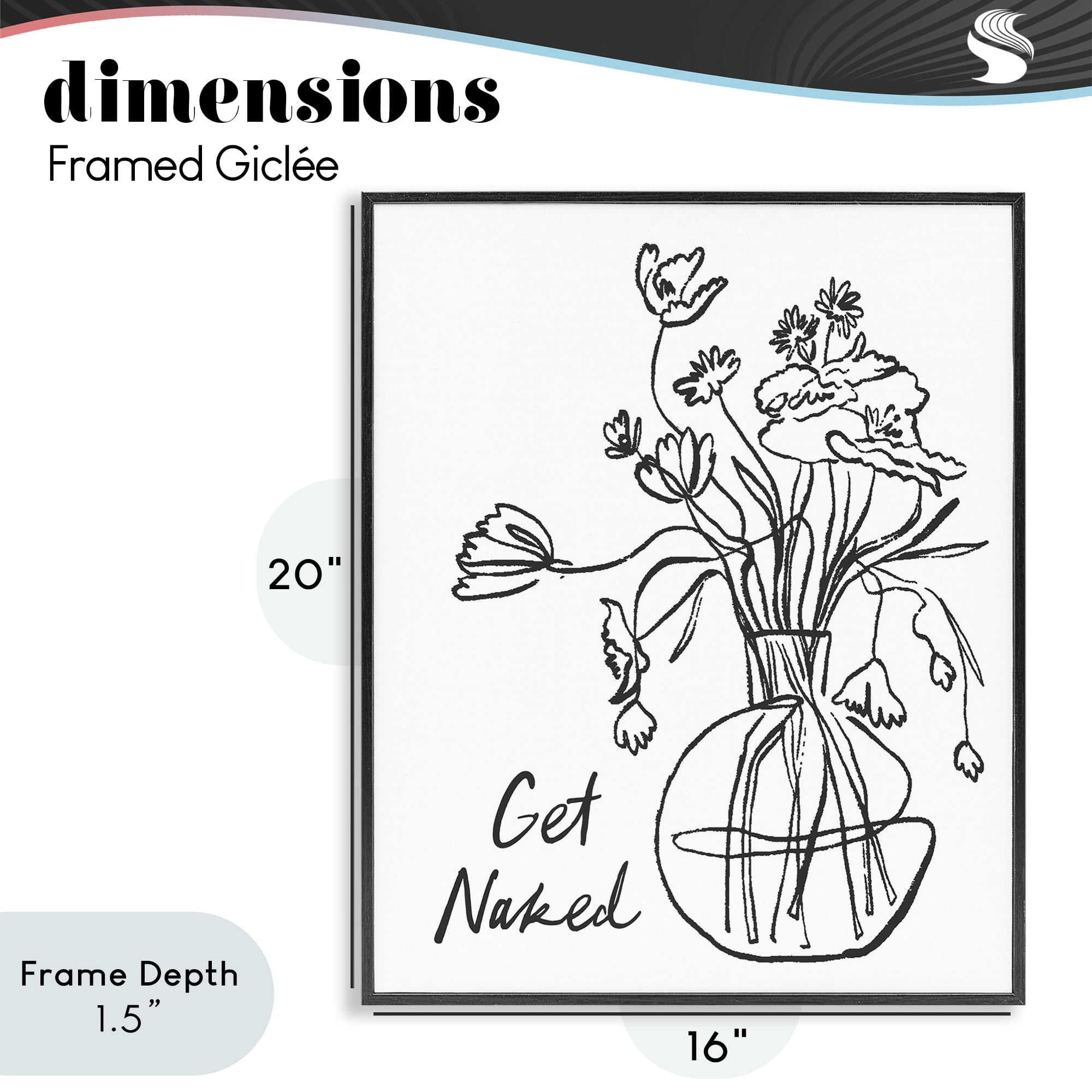 Stupell Industries Get Naked Flower Contour Black Framed Giclee Art, design by Lettered and Lined