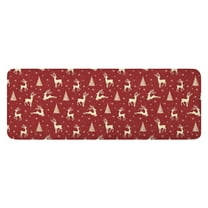 Red Christmas Deer and Tree Pattern Kitchen Rug Mat,Kitchen Runner Rugs Non Skid Washable,Decorative Kitchen Floor Mats for Kitchen,Sink,Laundry,17"x47.2"