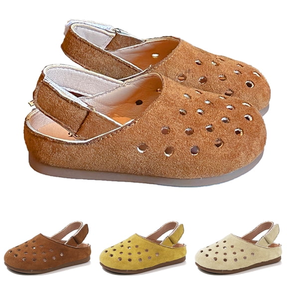 CAIXIA Girls Clogs 2025 Summer Girls' Breathable Hollow Sandals Soft Sole Beach Casual Children's Footwear for Outdoor Play,Beige