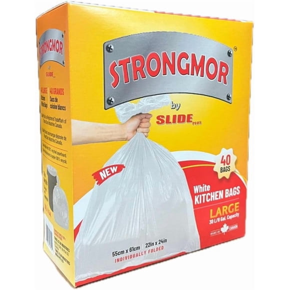 Bolsas de basura - 40 bolsas de basura transparentes para cocina y baño, capacidad de 30 l, resistentes y fabricadas en Canadá para una fácil eliminación y reciclaje