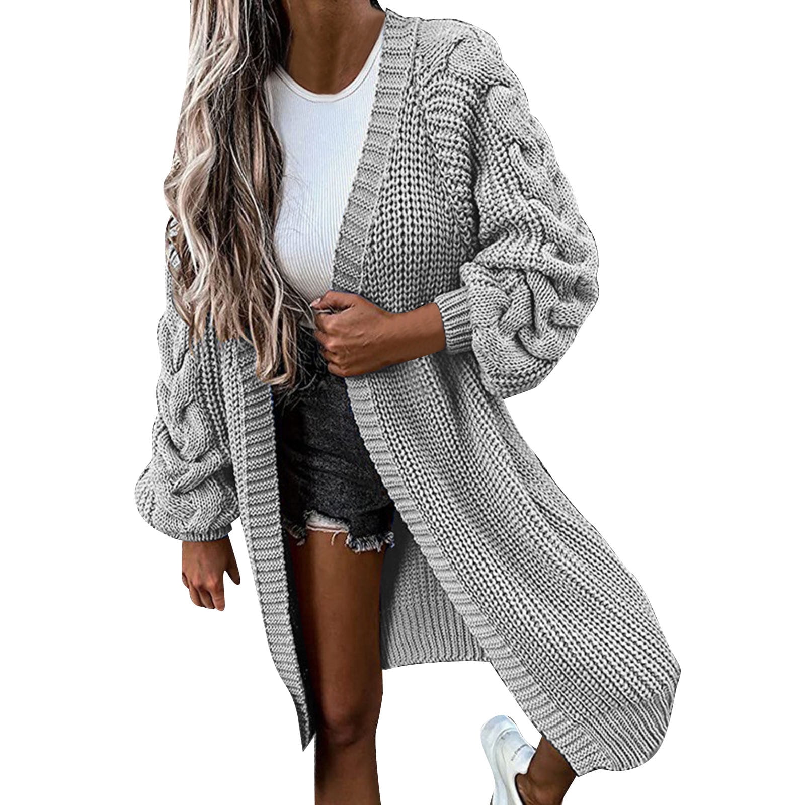 Paptzroi Women Casual Long Sleeve Knitted Open Front Elegant Warm Oversized New Knitted Sweater Cardigan Plaid Sweater Coats for Women Reading Shawl Pockets for Women 70s Coats for -