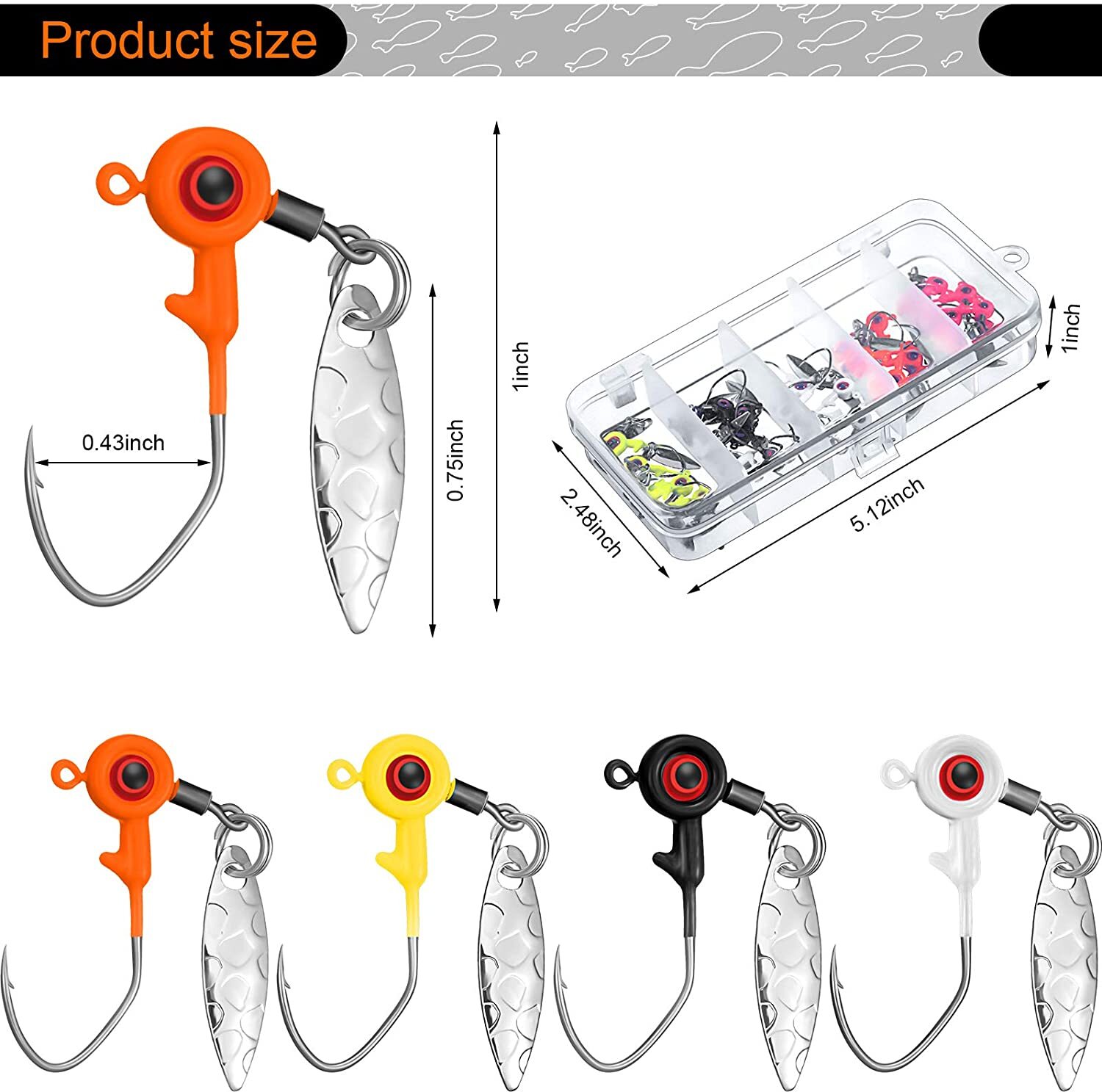 50 Pack Fishing Jig Heads Kit Fishing Hook Lure Jigs Fishing For Bass Crappie