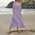 thumbnail image 4 of Robes de Printemps pour Femmes Robe d'Été 2023 Décontractée Mode Coton Uni et Manches Courtes Mi-Longue, 4 of 7