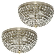 Lalia Home 13" Classix Crystal Glam Two Light Decorative Dome Shaped Metal Flush Mount Ceiling Fixture Set of 2 for Dcor, Bedroom, Living Room, Foyer, Hallway, Antique Brass