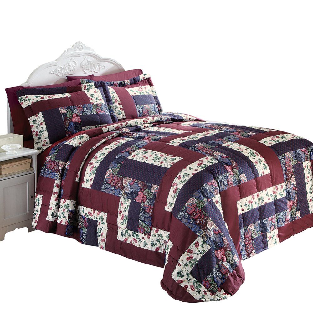 Collections Etc Caledonia Quilted Patchwork Bedspread, Queen, Multi