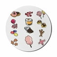 thumbnail image 1 of Chocolate Mouse Pad for Computers, Cartoon Style of Various Candies Sugary Treats Delicious Yummy Snacks, Round Non-Slip Thick Rubber Modern Gaming Mousepad, 8" Round, Multicolor, by Ambesonne, 1 of 2