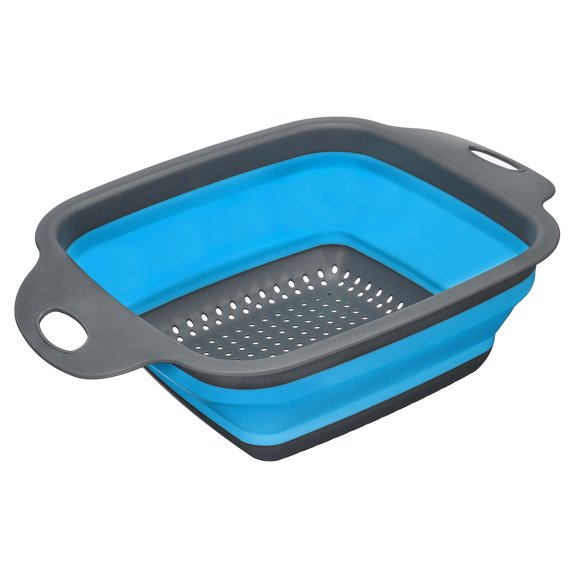 Unique Bargains Collapsible Colander, Silicone Square Foldable Strainer Suitable for Pasta, Vegetables, Fruits - Blue Big Size