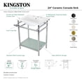 thumbnail image 4 of Kingston Brass VPB24187W87 Sheridan 24" Ceramic Console Sink with Stainless Steel Legs and Glass Shelf (8-Inch, 3-Hole), White/Brushed Brass, 4 of 5