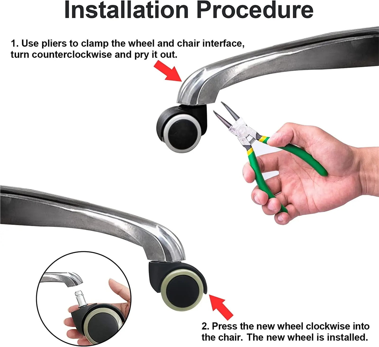 2" Metal PU Office Chair Swivel Casters Furniture Wheels Grip Ring Stem With Brake For Sofa Bed Goods Shelf Storage Rack 5Pcs ,Reliable