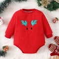 thumbnail image 7 of Christmas Outfits for Baby Girl Newborn Reindeer Long Sleeve Crewneck Fuzzy Fleece Romper Winter Infant Clothes, Red, 3 Months, 7 of 7
