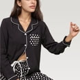 thumbnail image 5 of Women's Polka Dot Pajama Set with Long Sleeve Button Top and Elastic Waist Pants - Small, Black, 5 of 6