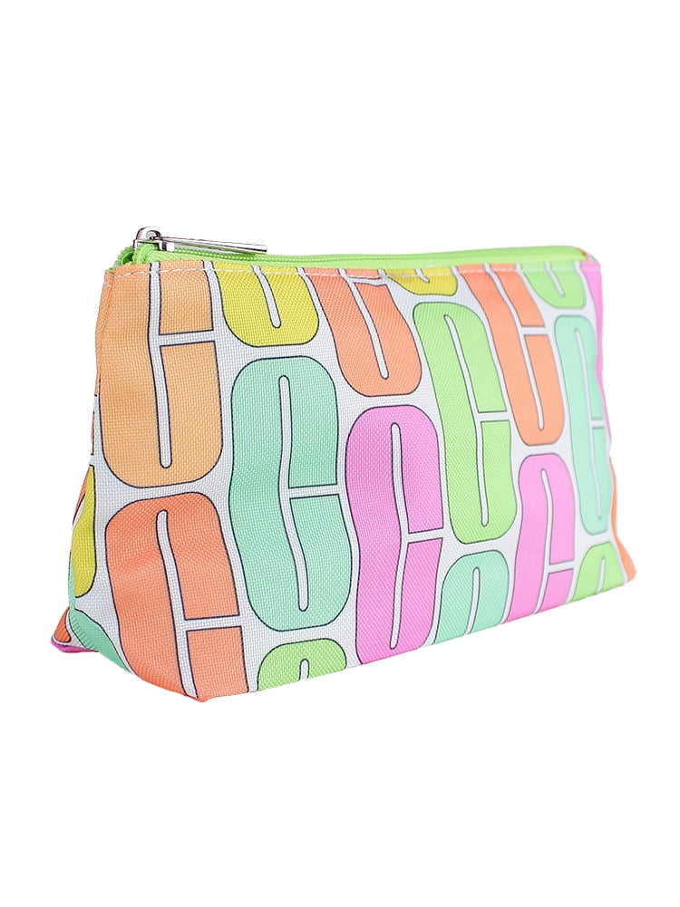 Clinique Multicolor 'C' Logo Prints Green, Orange, Yellow and Pink Cosmetic Makeup Travel Bag