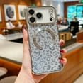 thumbnail image 2 of for iPhone 13 Pro Max Magnetic Case, Leopard Pattern Plating Phone Case, Compatible with Mag-Safe, Cute Bling Sparkly Shining Military Grade Drop Protection Cover for iPhone 13 Pro Max, Silver, 2 of 11