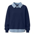 thumbnail image 5 of Frostluinai Sweatshirts with Jean Collared Women Denim Hem Patckwork Pullover Tops Long Sleeve Lightweight Fleece Line Sweat Shirts with Pocket S-XXL, 5 of 7