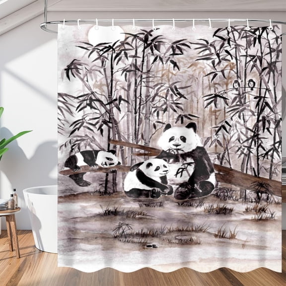 Family Pandas Shower Curtain Fabric Shower Curtain Set with 12 Hooks Waterproof 72 * 72 Inches for Bathroom Beach Caravan Hotel