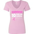 thumbnail image 3 of Inktastic Breast Cancer Survivor 10 Years and Running with Pink Ribbon Women's V-Neck T-Shirt, 3 of 5