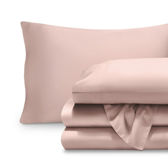 Bare Home Ensemble de Draps TENCELTM - Lyocell Dérivé de l'Eucalyptus - Lit Simple, Rose Poudré