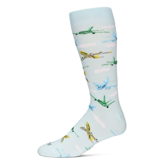 MeMoi Men's Airplanes Bamboo Crew Socks - Mens - Male, 10-13, Light Blue