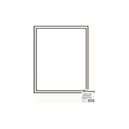 PA Framing Mat Double 11"x 14"/8"x 10" Black Core White/White