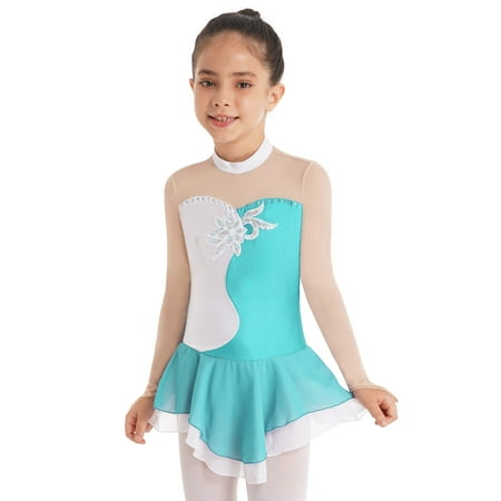 

iiniim Kids Girls Long Sleeve Skirted Leotards Ballet Figure Ice Skating Dance Dress 6-16