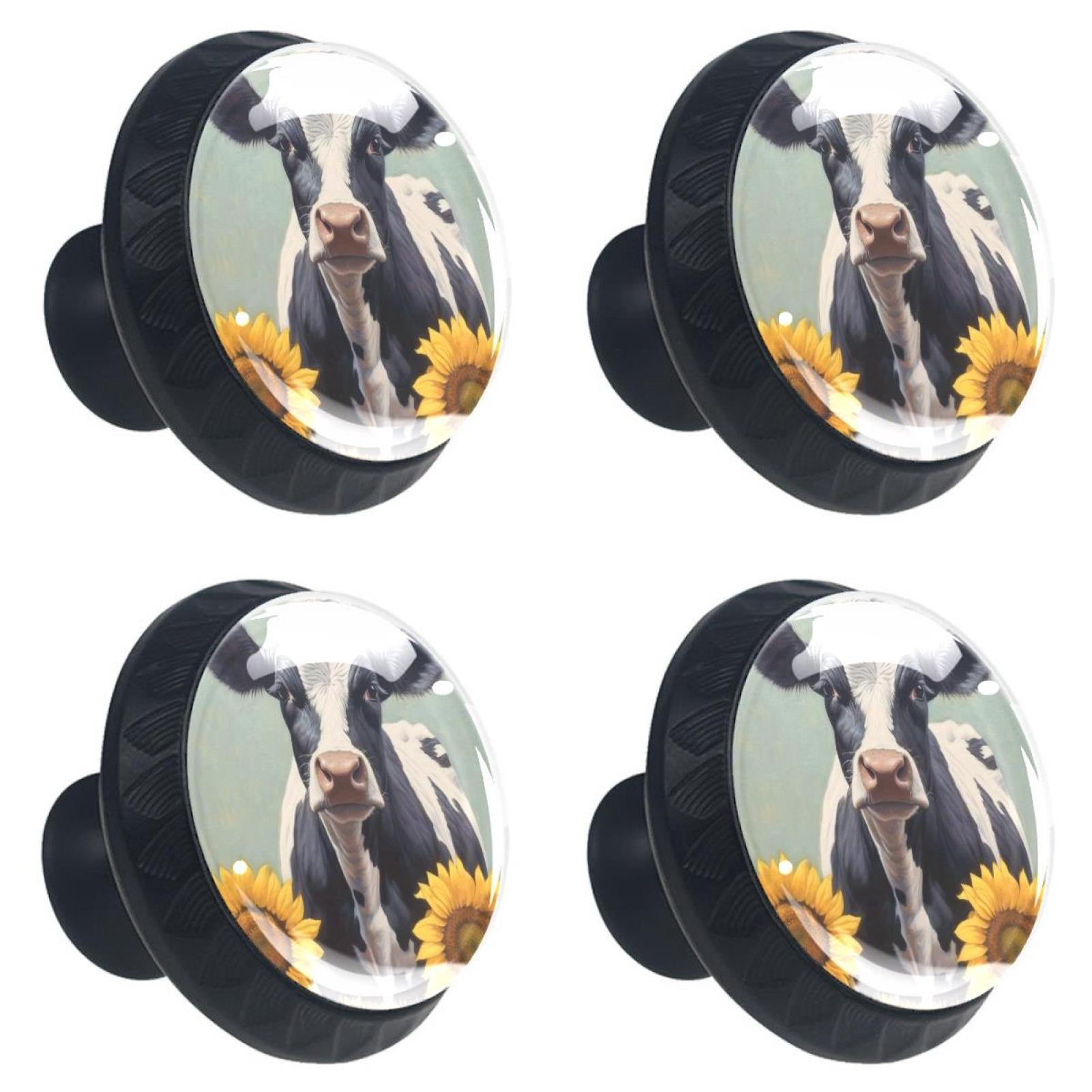 4 Pcs Cow and Sunflower Knobs for Kitchen Cabinet Cupboard Dresser Bookcase Drawer Pulls Handles Round Home Decor