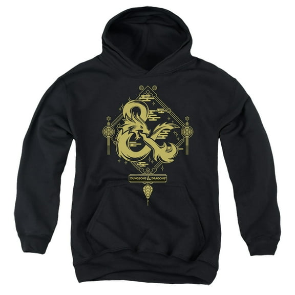 Dungeons and Dragons Year of the Dragon Gold Logo Kids Pull-Over Hoodie (Small) for Youth Boys and Girls, Black