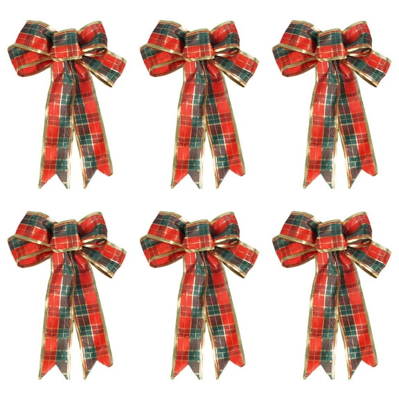 6 Pack Christmas Bows, 9.45" Long by 7.48" Wide Decorative Christmas Bows for Wreath Garland Christmas Tree Decor, Indoor Outdoor Holiday Decorations