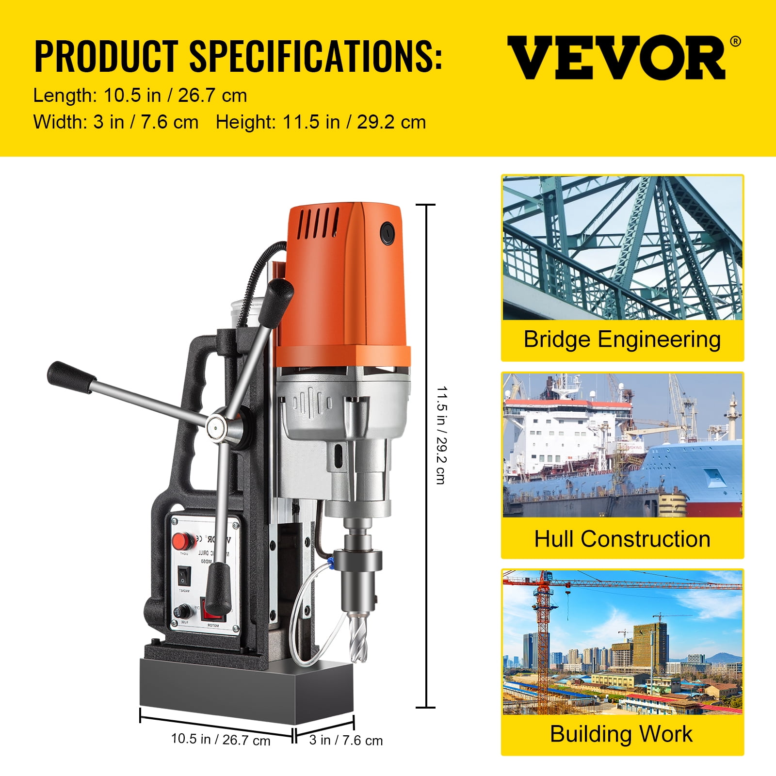 VEVOR Magnetic Drill Press 1680W Magnetic Drill with 2 inch Boring Diameter Annular Cutter Machine 2900 lbs 6pcs HSS Annular Cutter Bits