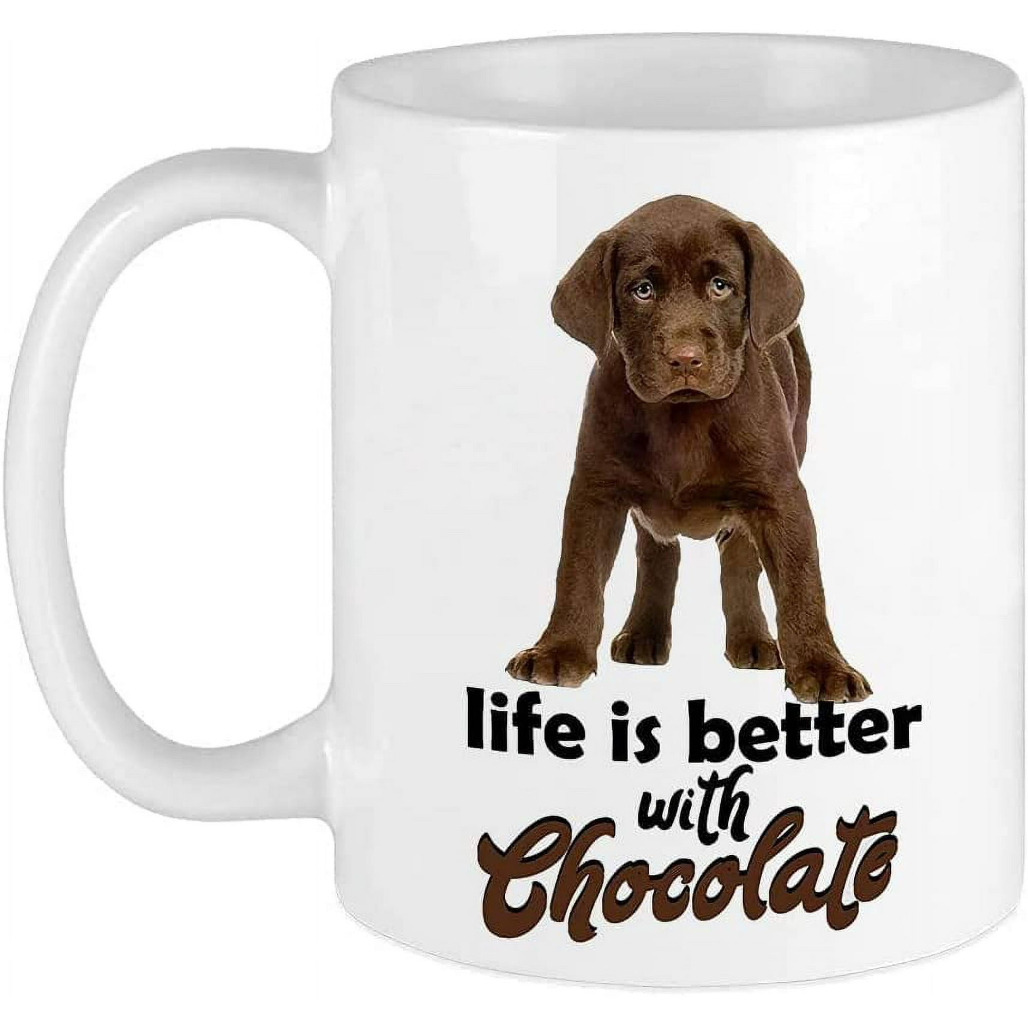 Funny Coffee Mug Life is Better with Chocolate Lab Labrador Watercolor Mug Dog Lover Coffee Cup Unique Birthday Gift for Mom Dad Boyfriend Girlfriend, White, Standard