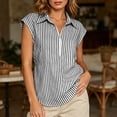 thumbnail image 2 of hoksml Women's Striped V Neck Cap Sleeve Sleeve Shirt, Loose Fit Quarter-Zip Collared Blouse for Daily and Office Wear, 2 of 9