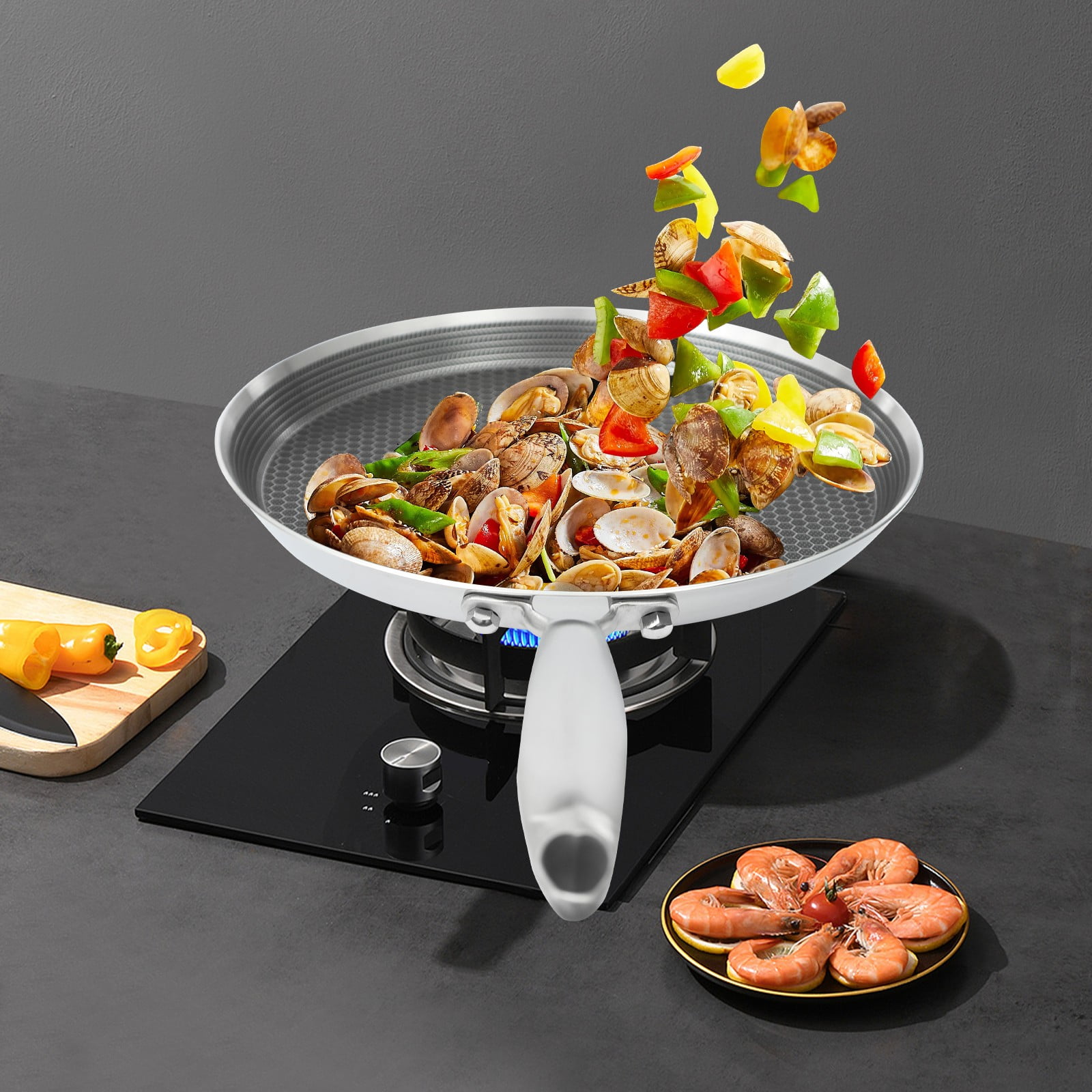 Stainless Steel Crepe Pan-10.2 Inch Nonstick Crepe Pan,Stainless Steel Honeycomb Coating Pancake Pan,Tawa Dosa Tortilla Griddle Pan,Induction Compatible For Various Types Of Stoves