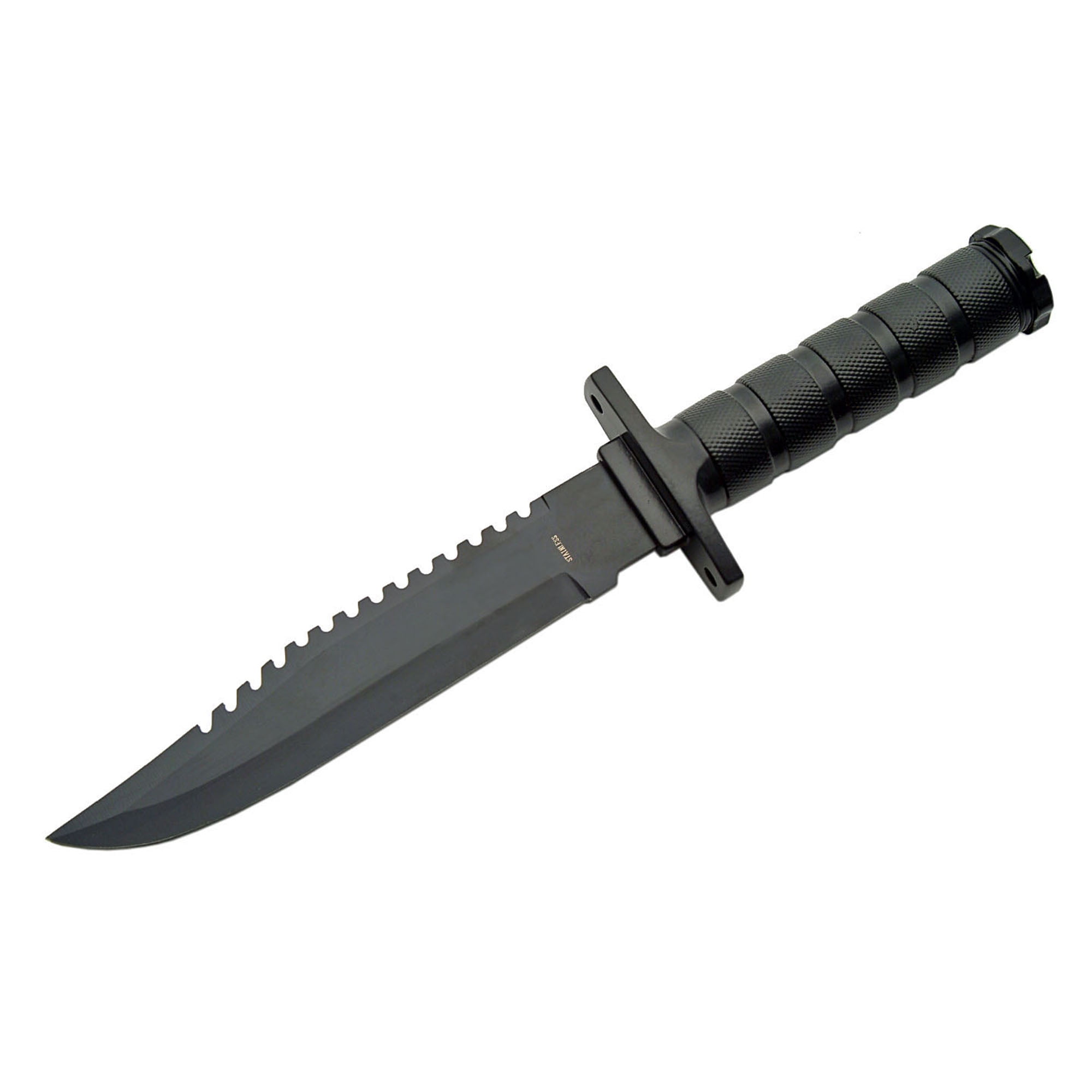 SZCO 12 Inch Black Survival Knife Full Tang Metal Handle Compass Pommel Survival Kit Nylon Sheath with Sharpener Camping Hiking Knife
