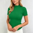 thumbnail image 6 of ClodeEU Women's Ribbed Knit Mock Neck T-Shirt, Short Sleeve Fitted Basic Top Green,Women's Plus S, 6 of 9
