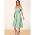 thumbnail image 3 of DARING DIVA Women Floral Square Neck Puff Short Sleeves Flare Midi Dress S Green, 3 of 6