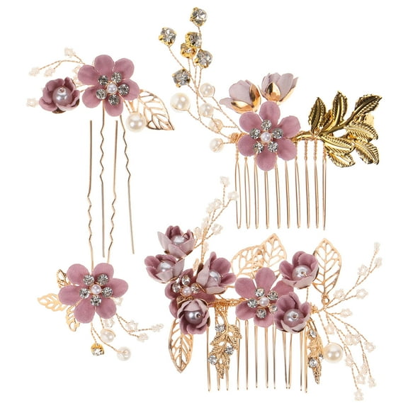 Topbathy 4Set Hair Clips Combs Women Decorative Hair Accessory Purple for Anniversaries