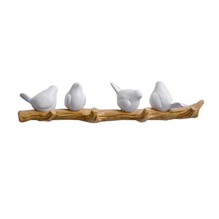 Wall Mounted Coat Rack Resin Branch Hanger Hat Keys Towel Hook 4 Birds