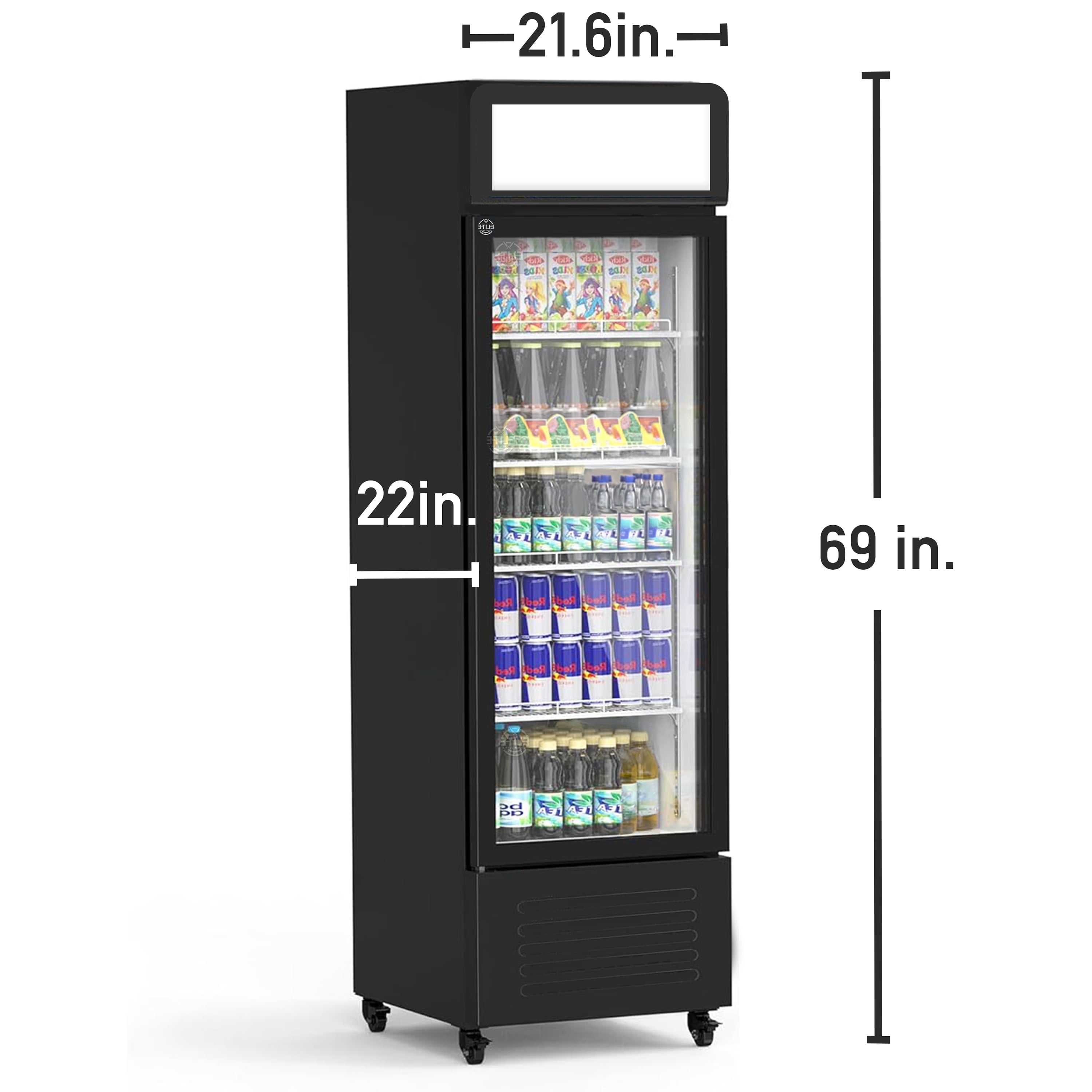 22" Single Glass Door Commercial Refrigerator, 8.1 Cu. Ft. Beverage Display Fridge, NSF Certified