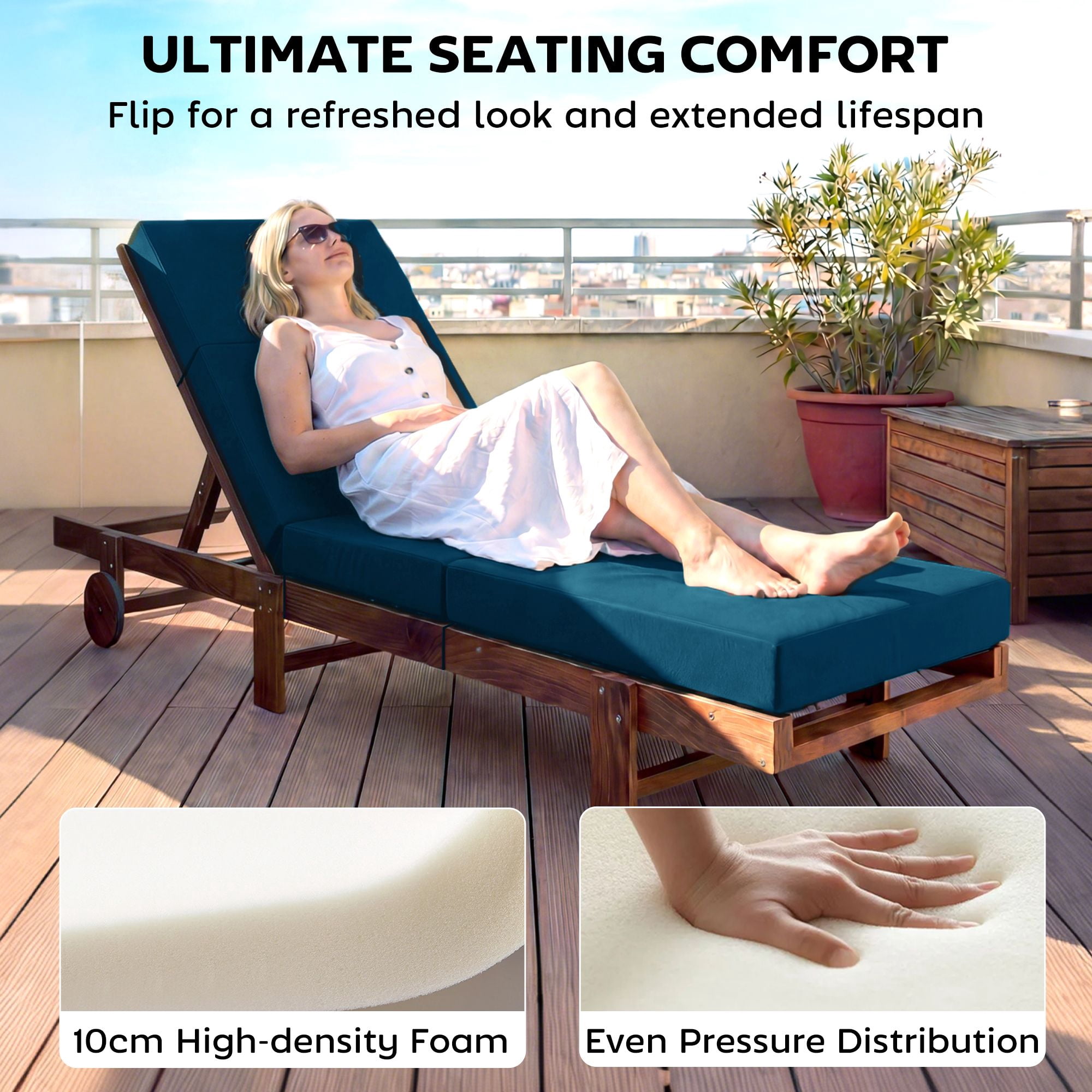 Alvantor Set of 2 Chaise Lounge Cushion 4" Lounge Chair Cushion for Outdoor 21" x 72 ",Navy Blue