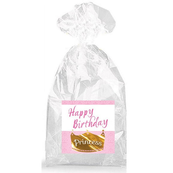 Happy Birthday Golden Princess Crown Party Favor Bags with Ties - 12pack