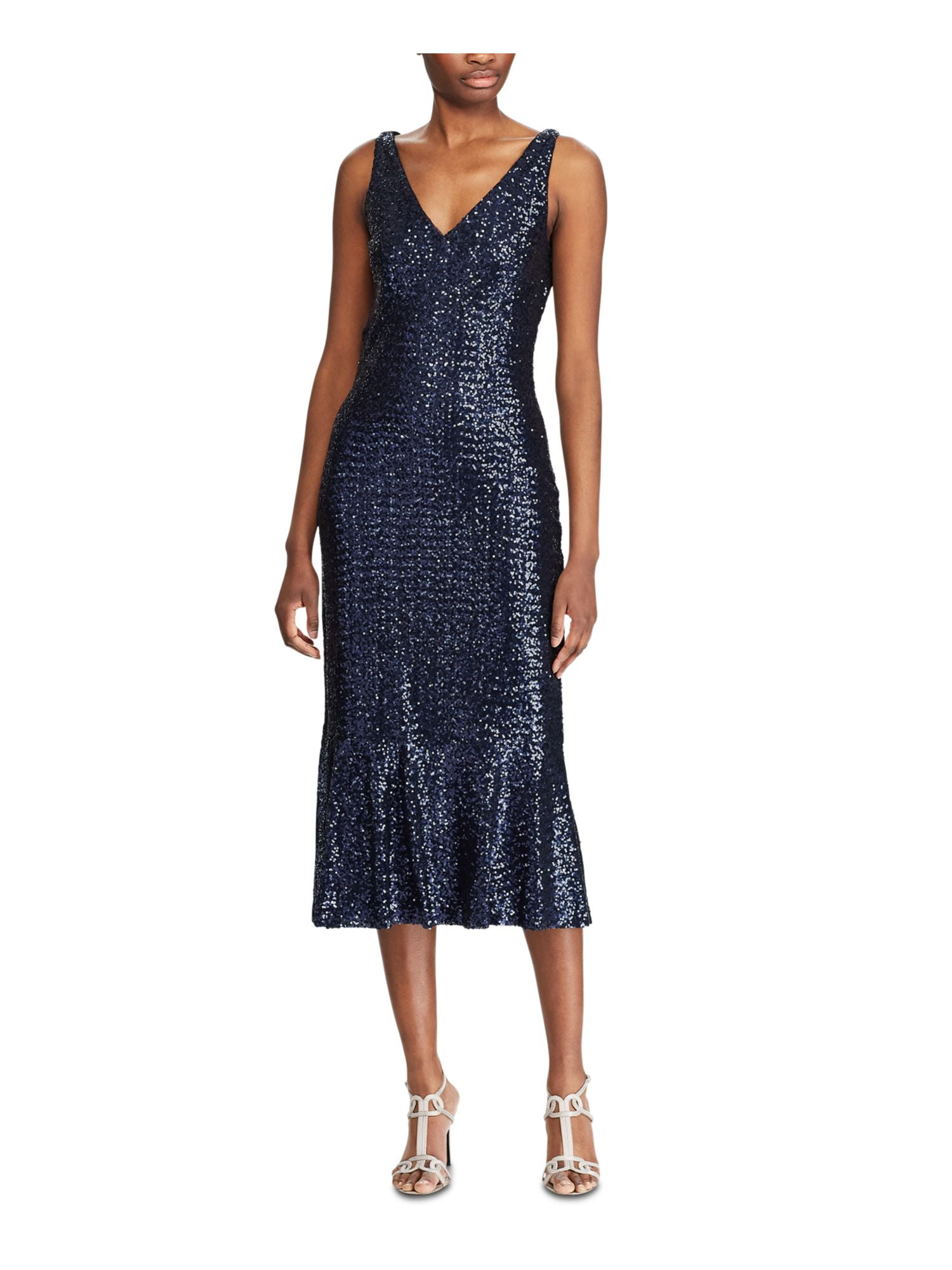 Lauren Ralph Lauren Womens Bezzie Sequined Flounce Midi Dress 