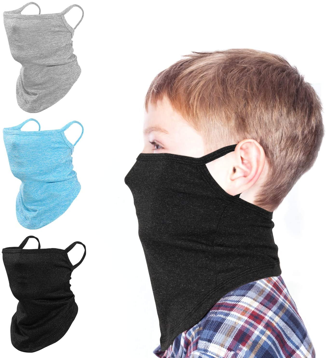 3 Pcs Cartoon Cloth Face Mask Nose Wire Balaclava Washable Neck Gaiter for Adolescent Teens 