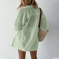 thumbnail image 4 of Women's 2 Piece Summer Outfits Long Sleeve Cutout Button Down Shirts Shorts Cotton Trendy Oversized Loose Lounge Set, Green, L, 4 of 7