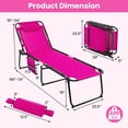 thumbnail image 3 of Lounge Chairs for Outside, Extra High Folding Beach Tanning Lounger with 4-Level Adjustable Backrest, 2-Level Footrest & Removable Pillow, Sunbathing Lounge for Patio, Lawn, Poolside (2, Pink), 3 of 17