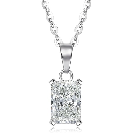 Moissanite Radiant Pendant Necklace for Women, 1-2CT D Color Ideal Cut 925 Sterling Silver Solitaire Moissanite Neckla