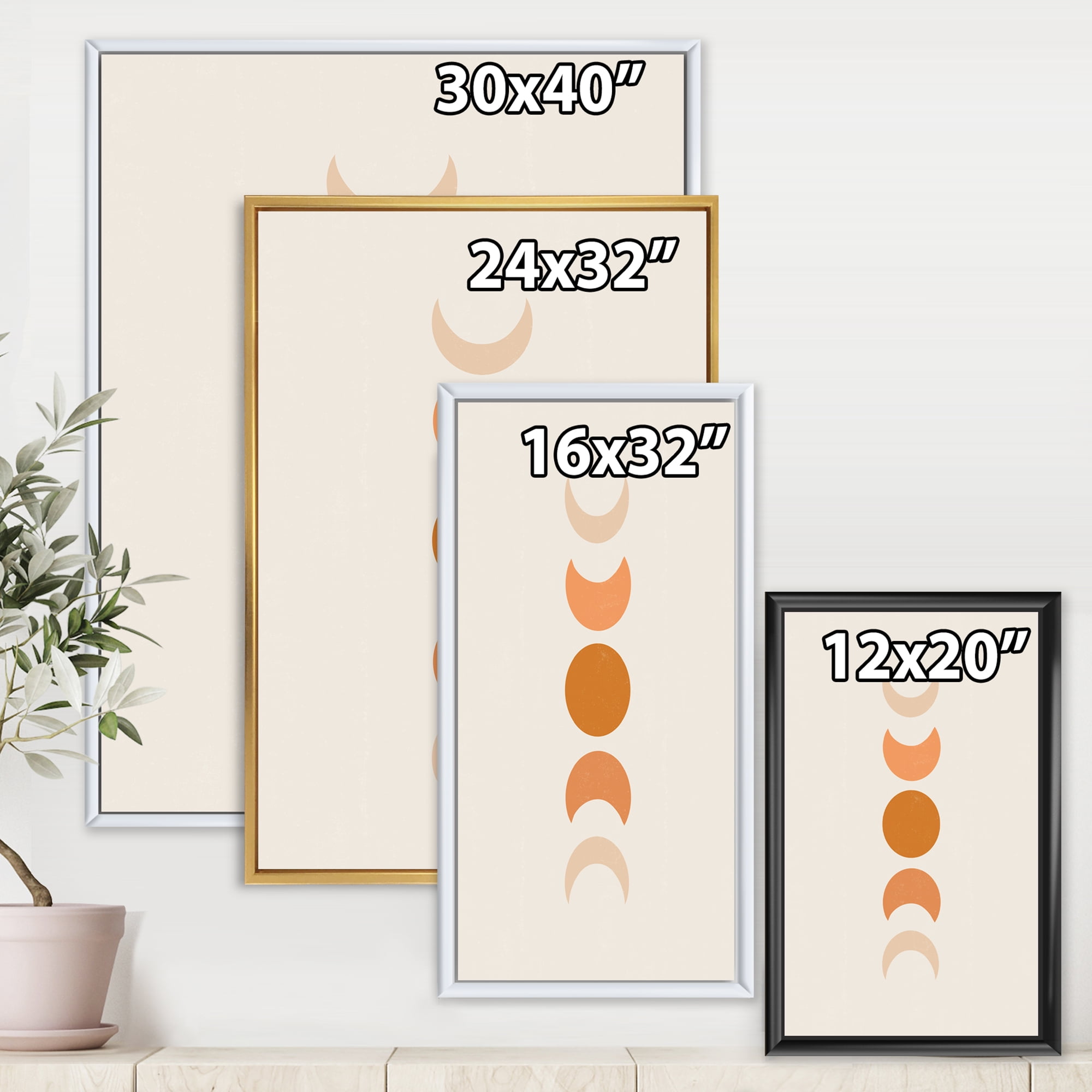 Designart 'Minimalist Different Moon Phases' Modern Framed Canvas Wall Art Print