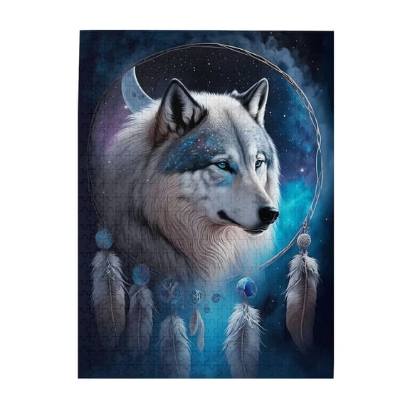 500-Piece Wooden Jigsaw Puzzle for Adults - Dreamcatcher Wolf Moon Stars , Fun & Relaxing Interlocking No-Dust Puzzle for Family, Home Decor & Holiday Gifts