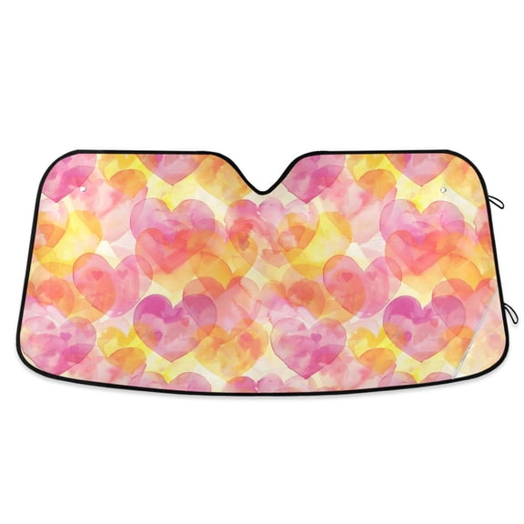 Colorful Heart Outline Car Windshield Sun Shade Foldable Car Front Window Visor Heat and UV Protection 53x23.5