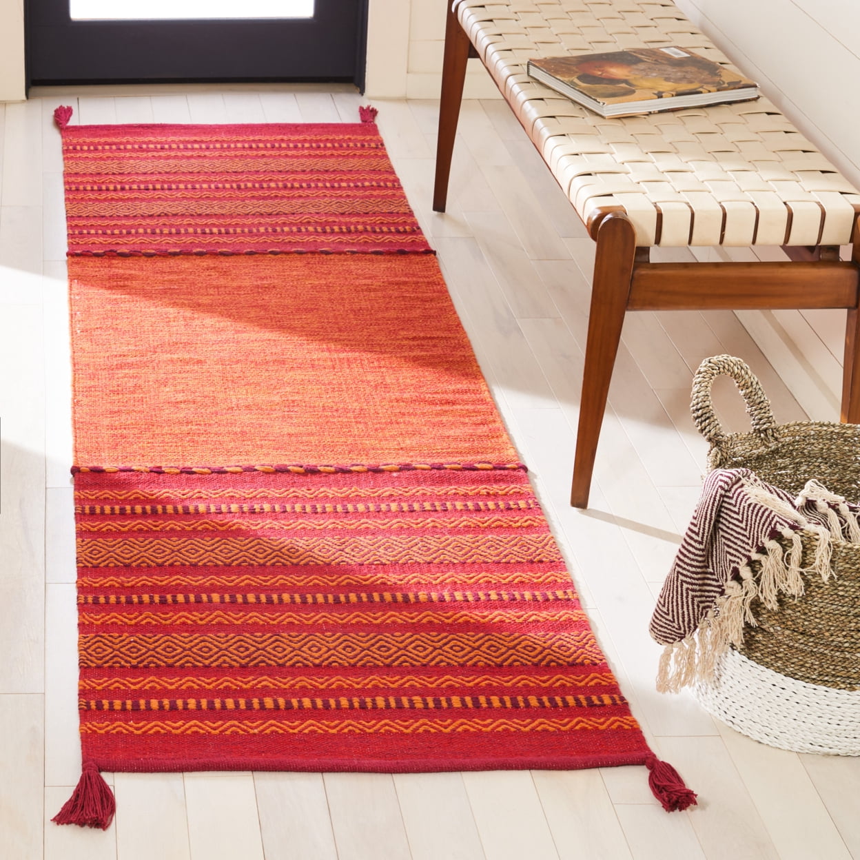 SAFAVIEH Montauk Ben Striped Soft Braided Cotton Runner Rug, Orange/Red, 2'6" x 6'