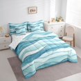 thumbnail image 4 of Feelyou Chic Stripes Ombre Twin Bedding Sets 7-Piece for Teens, Fashion Stripe Waves Bedding Comforter Set, Blue Watercolor Art Reversible Sheet Sets, Ultra Soft Bedroom Decor, 4 of 8