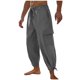 thumbnail image 2 of Pantalones largos para hombre, de color liso, holgados, informales, con bolsillos grandes, de lino, cintura elástica y cordón ajustable, de poliéster., 2 of 7
